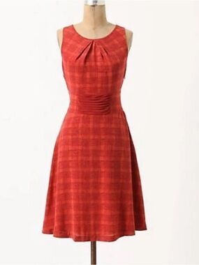 Anthropologie Girls From Savoy "Goji" Red Silk Plaid Dress Sz.10